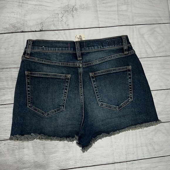 NEW Pink VS Victoria’s Secret High-Waisted Cut Off Distressed Denim Shorts sz 8 - Picture 2 of 4